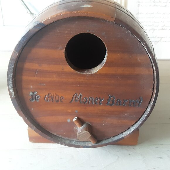 Vintage Cedar Wood Whiskey Barrel Bank "Ye Olde Money Barrel" - Picture 5 of 6